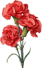 Red Carnation Watercolor Drawing Illustration Isolated on Transparent And White Background, Parents&rsquo; Day Flower PNG