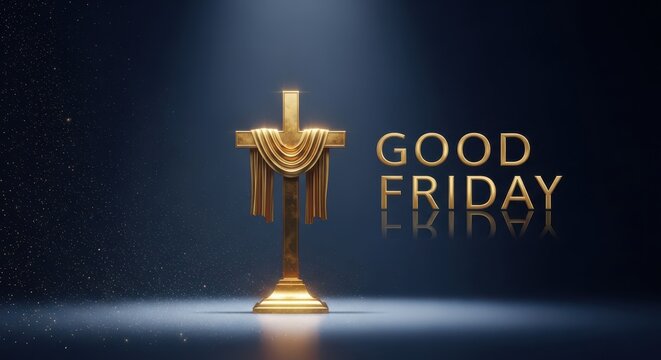 Golden Cross Good Friday Dark Background