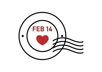 Fototapeta premium Sello postal circular con fecha feb 14 y corazón rojo