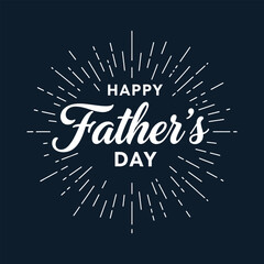 Happy Fathers Day celebration greeting card with white text and lines on dark background