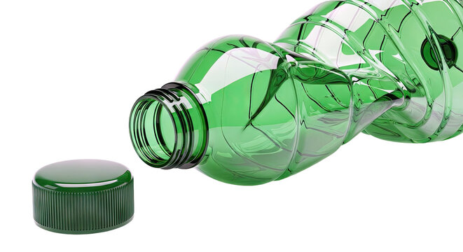 Crushed Green Plastic Bottle with Cap