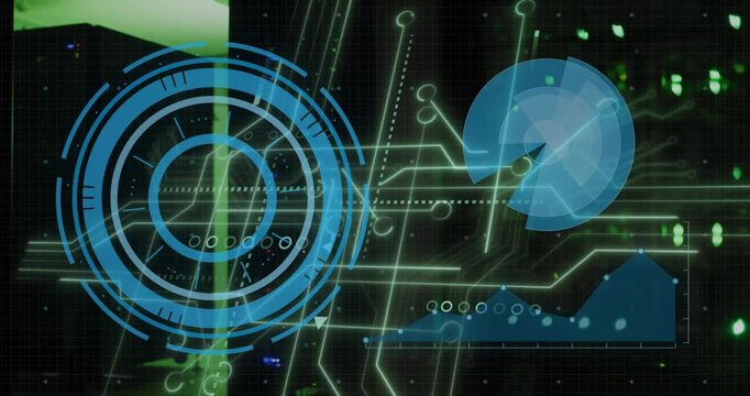 The video depicts a round scanner moving over a computer circuit board, processing data