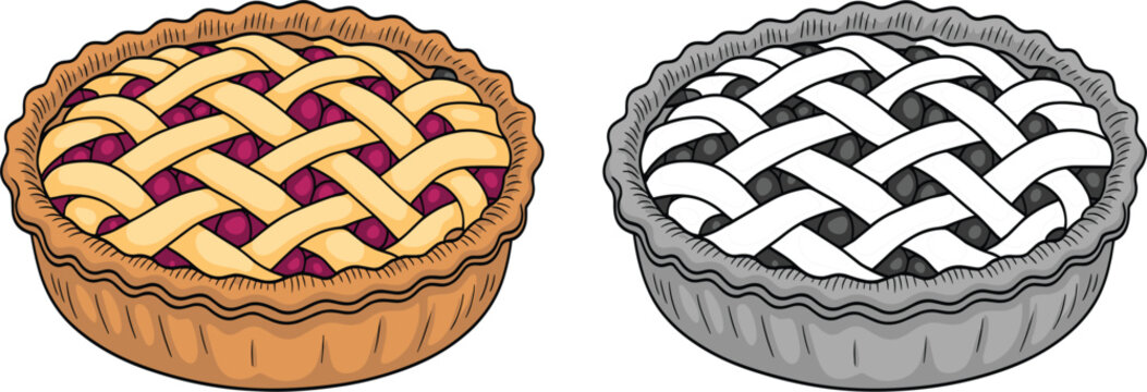 Freshly baked berry lattice pie collection for delicious dessert menu and homemade bakery vector illustration