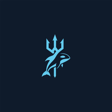Orca trident logo in powerful and dynamic minimalist illustration style.