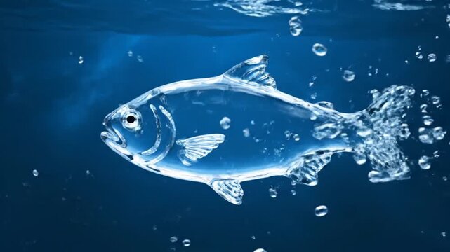 Fish Swimming Underwater with Bubbles Rising.