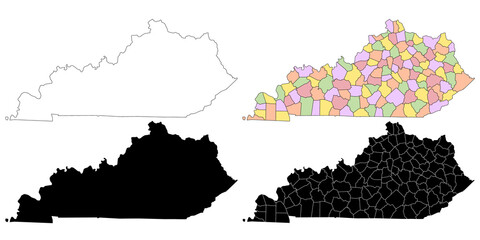 Obraz premium Kentucky administrative map, Kentucky outline and counties state map set - illustration version