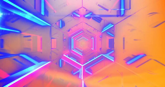 Animation of neon tunnel pattern on orange background