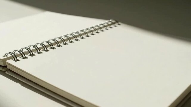 Spiral bound notebook on white surface with natural light