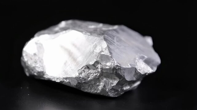 Shiny metallic mineral rock on a black background. Represents natural resources and the beauty of geology in industrial applications