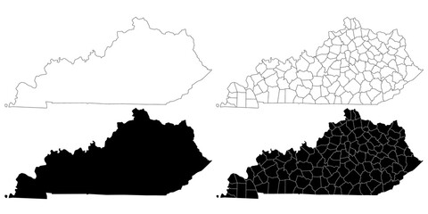 Obraz premium Kentucky administrative map, Kentucky outline and counties state map set - illustration version