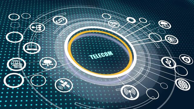 Telecom network infrastructure communication business technology connectivity digital signal transmission.