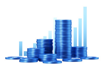 3D Blue Coin Money Stack With Growth Graph Profit Chart For Business Finance Investment Profit PNG