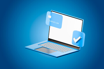Laptop computer with online banking security check 3d