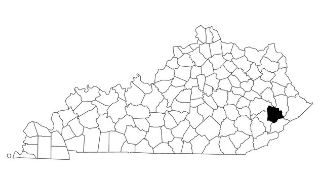 Map of knott County in Kentucky state on white background. single County map highlighted by black colour on Kentucky map. UNITED STATES, US