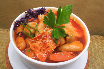 Spicy Korean Tteokbokki with Fish Cakes and Sesame Seeds
