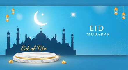 Naklejka premium Celebrating eid al-fitr with a beautiful mosque silhouette