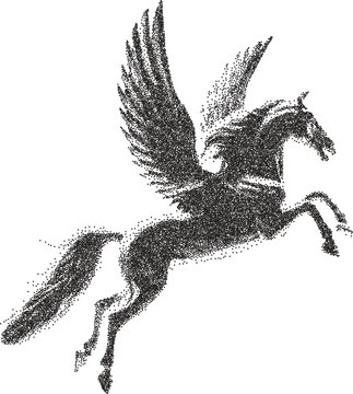 Pegasus retro y2k stipple design winged halftone brutalist urban vector png with clear background, horse 2000s photocopy grunge tattoo gen z effect