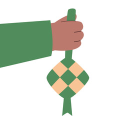 hand holding ketupat rice cake