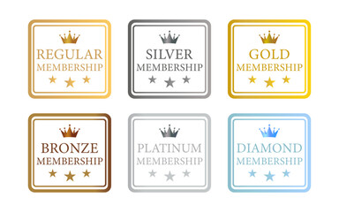 王冠アイコン付きメンバーシップランクバッジセット、レギュラー・シルバー・ゴールド・ブロンズ・プラチナ・ダイヤモンド