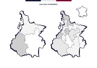 D&eacute;partement et cantons des Hautes-Pyr&eacute;n&eacute;es - Occitanie (France)