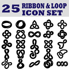Obraz premium Minimalist Abstract Ribbon & Loop Silhouette Vector Icons - Twisted Flow Shapes Set