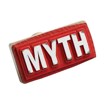Red Embossed MYTH Sign on White Background.