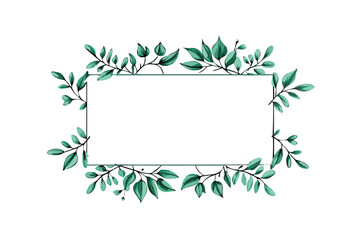 Obraz premium Green Botanical Rectangular Frame with Dense Leaves