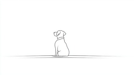 Minimalist Cartoon-Style Illustration of a Sitting Dog with Black Outline on White Background