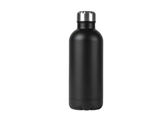 Sleek black reusable beverage bottle with silver screw-top lid