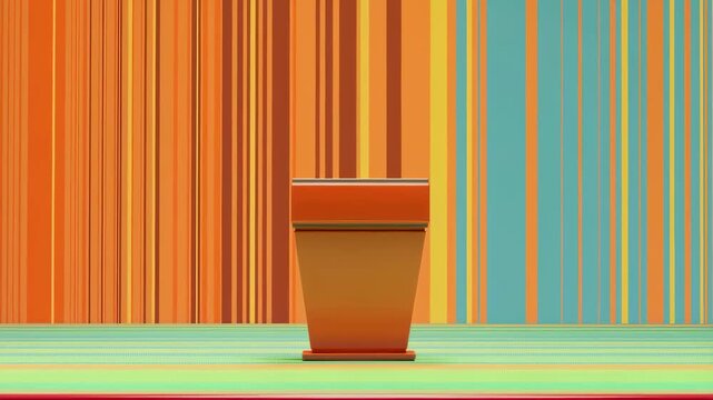 Vibrant podium against a colorful striped background. Ideal for presentations, speeches, and events that require a lively atmosphere