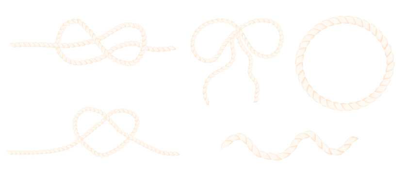 Rope knot frame set border, rope bow, wavy brush circle, heart divider. Knit pattern, Frames and Borders in Various Shapes and Styles for Design Projects