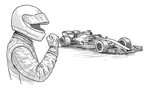 sketch of man and bolid formula one