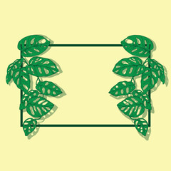 Tropical leaves and flowers border. Summer floral decoration. Horizontal summertime banner. Bright jungle background. Bright colors. Caribean beach party backdrop
