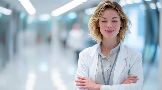 Presenting a Friendly Medical Professional in a Modern Corridor