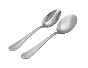 Two polished metal spoons arranged diagonally against a dark background