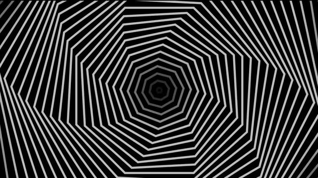 A seamless Trippy loop in black and white infinite illusional concept, in 4k format, perfect for branding, websites, online games etc 