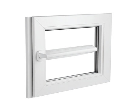White casement window with horizontal crank handle, modern design