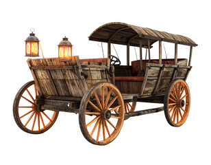 Fototapeta premium Old wooden carriage with lanterns, seats, and canopy