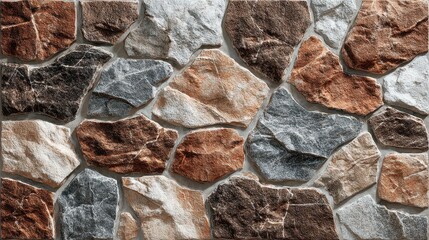 Varied Stone Cladding Texture with Brown Gray and White Hues Creating a Textured Surface Design with Natural Stone Material in Warm Lighting