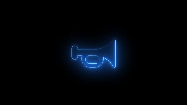 Blue Neon Megaphone on Black Background Communication Symbol