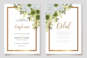 WEDDING INVITATION FRAME WITH FLOWER DECORATIONS AND FRESH LEAVES