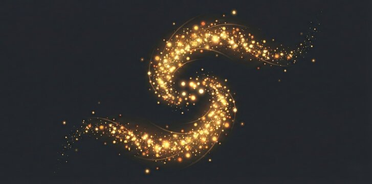 暗い背景に輝く金色のキラキラしたS字の光の軌跡