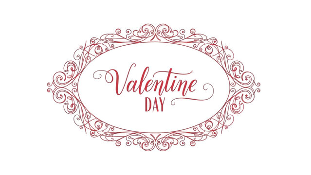 Valentine's Day elegant red ornate frame with floral decorations and hearts
