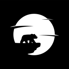 Bear Silhouette with Full Moon &ndash; Wildlife Nature Illustration
