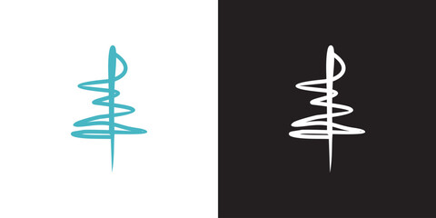 Tailor Creative  Logo Illustration -Sewing Needle and Thread Tree