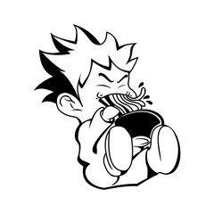 Ramen Mascot Illustration &ndash; Cartoon Character Eating Noodles