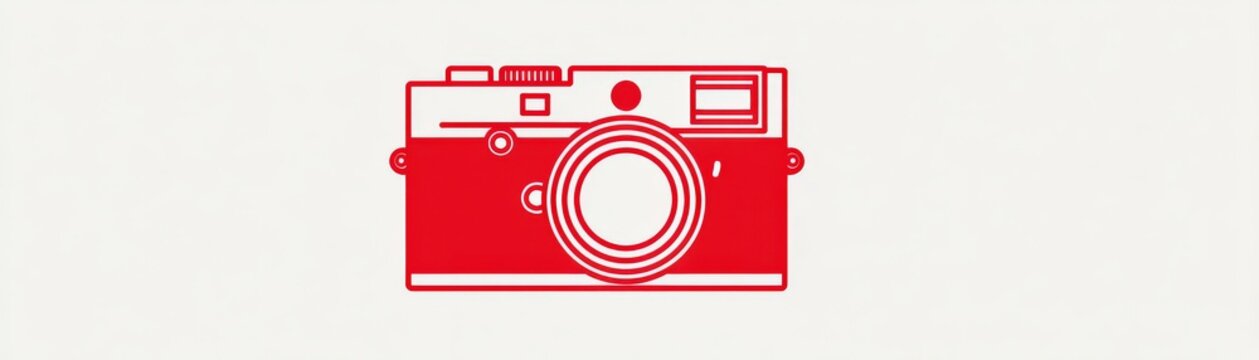 A stylized red camera illustration against a light background, symbolizing photography and creativity.