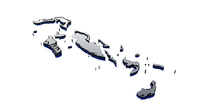 3D Map of The Bahamas Islands on White Background