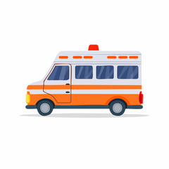Orange and White Ambulance Car Illustration with Lights Ready for Emergency Response and Medical Care