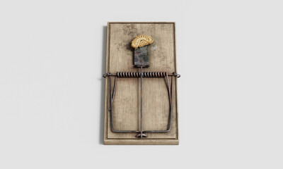 쿠키 미끼를 놓은 빈티지 나무 쥐덫 Vintage Wooden Mouse Trap with Cookie Bait